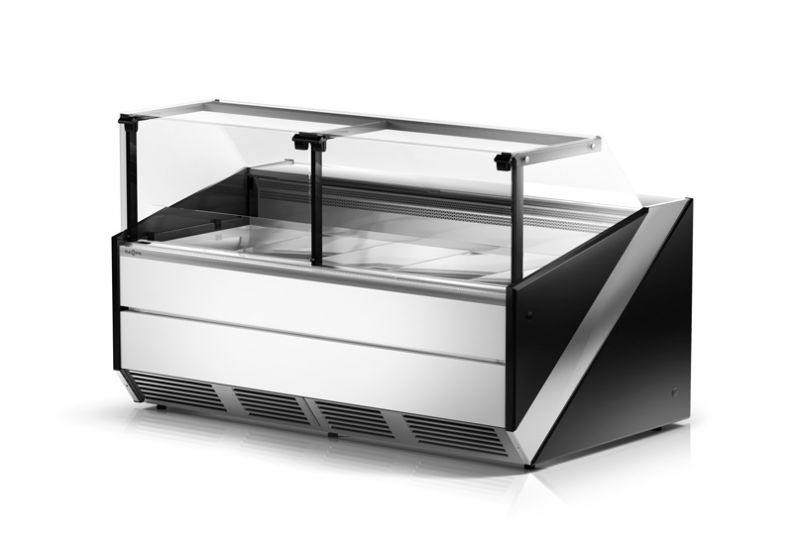 urządzenie chłodnicze, lada z szybą prostą do ekspozycji mięsa, nabiału i garmażerii, refrigerated counter with vertical glass