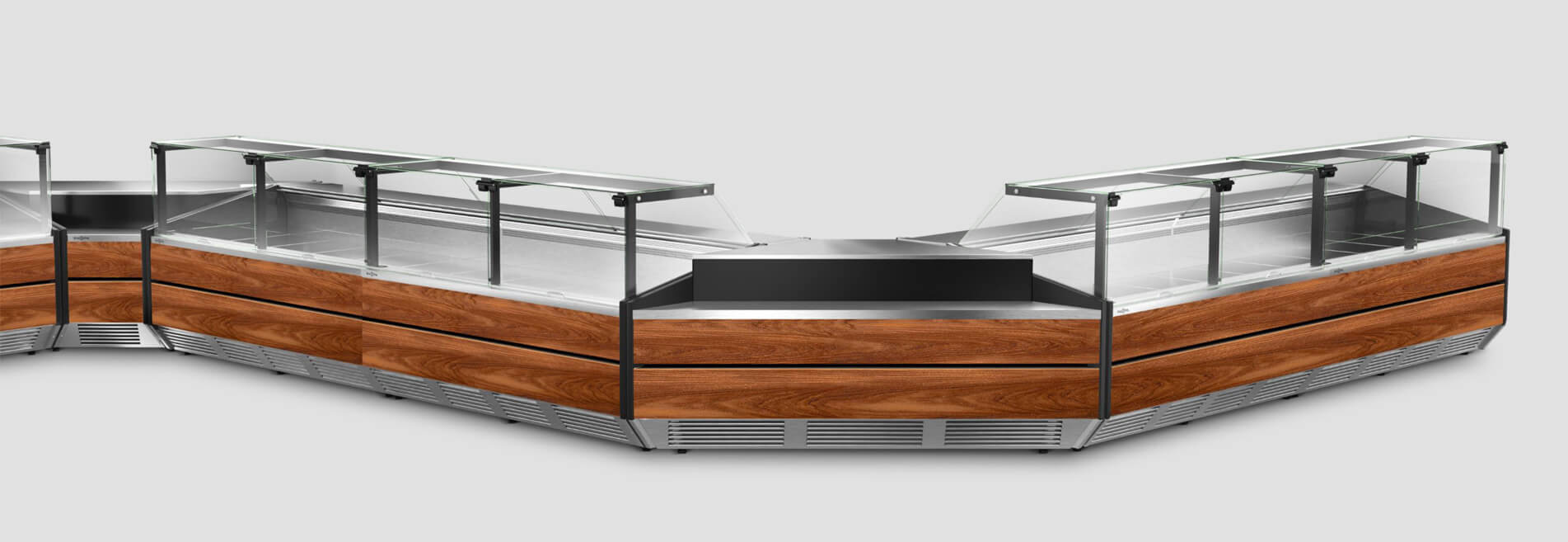 Series of refrigerated counters with cash caounter from six line