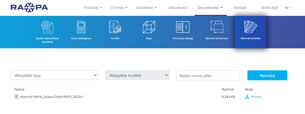 Pobierz wzornik kolorów i dekorów RAPA ze strony 